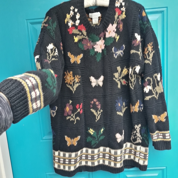 Vintage Sweater Oversized Quilt Blanket Patchwork Pattern Butterfly Retro 80s - Picture 5 of 13